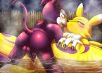  anthro bandai_namco blush canid canine digimon digimon_(species) duo female fid fox french_kissing genitals hot_spring humanoid imp impmon interspecies kissing male male/female male_on_top mammal on_top penetration penile penile_penetration penis penis_in_pussy pussy renamon sex size_difference small_dom_big_sub thick_thighs vaginal vaginal_penetration water wet 