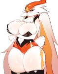  absurd_res anthro areola big_breasts blush breasts cinderace clothed clothing digital_media_(artwork) female fur generation_8_pokemon hi_res huge_breasts lagomorph looking_at_viewer mammal nastycalamari nintendo pokemon pokemon_(species) simple_background smile solo thick_thighs white_background white_body white_fur wide_hips 