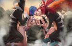  2girls absurdres bestiality bisexual_female blue_hair borrowed_character breasts breasts_out closed_eyes commentary commission crossover dark_nipples day doggystyle english_commentary flannery_(pokemon) french_kiss group_sex highres holding_hands houndoom interlocked_fingers interspecies jiffic kiss large_breasts licking licking_another&#039;s_face long_hair medium_breasts mixed-language_commentary multicolored_hair multiple_girls nipples onsen orgy original outdoors pokemon pokemon_(creature) pokemon_(game) pokemon_rse pokephilia ponytail pubic_tattoo purple_hair pussy_juice red_hair saliva saliva_trail sex split_ponytail stomach_tattoo tattoo two-tone_hair 