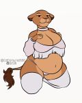  anthro belly big_belly breasts catcomunist666 choker clothing disney felid female hand_on_breast jewelry kneeling legwear lingerie lion looking_at_viewer mammal mature_female necklace pantherine panties pregnant pregnant_female sarabi simple_background solo the_lion_king thigh_highs underwear white_background 