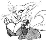  &lt;3 2023 anthro big_breasts big_butt blizzard_entertainment breasts butt canid canine cleavage clothed clothing fangs female fennec fox glubtastic hi_res huge_breasts mammal monochrome open_mouth short_stack signature simple_background smile solo straszalia_(glubtastic) tail teeth text tongue tongue_out vulpera warcraft wide_hips 