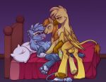  avian bed blush equid equine fan_character feral furniture group group_sex gryphon hi_res horse invalid_tag mammal mythological_avian mythology pony sex threesome 