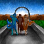  anthro canid canine equid equine fox group hi_res horse male male/male mammal nude sergld walking waterdragon 