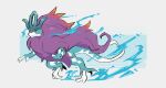  2023 2_tails 3_fingers ancient_pokemon brown_body brown_fur claws digital_drawing_(artwork) digital_media_(artwork) feral fingers fur gem generation_9_pokemon ixkouu multi_tail nintendo orange_body paradox_pokemon pokemon pokemon_(species) purple_body purple_fur red_body red_eyes simple_background solo spikes tail walking_wake white_background yellow_sclera 