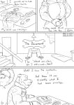  2019 anthro anthro_on_anthro balls bear beard belly blush bodily_fluids buttplug chastity_cage chastity_device collar comic contract english_text facial_hair genital_fluids genitals hi_res inner_monologue male mammal mature_male monochrome navel nipples overweight overweight_male plaguedobsession plug_(sex_toy) precum sex_toy solo text 