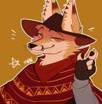 absurd_res anthro black_nose brown_body brown_fur canid canine canine_ears claws clothing cowboy_hat digital_media_(artwork) fennec fox fur gale_(galefoxy) hat headgear headwear hi_res hybrid inner_ear_fluff looking_at_viewer male mammal moujiiz pawpads red_fox simple_background solo teeth tuft whiskers white_body white_fur yellow_body yellow_eyes yellow_fur 