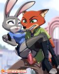  anthro bodily_fluids breasts buckteeth canid canine cleavage clenched_teeth clothed clothed_sex clothing disney drooling duo female fishnet fishnet_legwear footwear fox genitals hi_res high_heels judy_hopps lagomorph legwear leporid looking_pleasured male male/female mammal nick_wilde penetration penis police_badge rabbit red_fox reit saliva sex standing standing_sex teeth toeless_footwear toeless_heels vaginal vaginal_penetration zootopia 