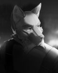  anthro artist_name bust_portrait canid cheek_tuft chest_tuft clothed clothing facial_tuft front_view glistening glistening_eyes hi_res inner_ear_fluff male mammal monochrome mouth_closed portrait raining simple_background solo tuft unknowhiter 