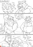  2019 age_difference anthro anthro_on_anthro balls bear beard belly biceps body_hair chastity_cage chastity_device chest_hair collar comic cross-popping_vein dialogue dressing duo english_text facial_hair father father_and_child father_and_son genitals headlock hi_res incest_(lore) key male male/male mammal mature_male monochrome muscular muscular_male mustache navel nipples older_male open_mouth overweight overweight_male parent parent_and_child penis plaguedobsession pubes son text younger_male 