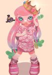  1girl absurdres alternate_costume boots bracelet clownfish colored_eyelashes crown dress fish green_eyes green_hair harmony&#039;s_clownfish_(splatoon) harmony_(splatoon) hat highres iguana1525881 jewelry multicolored_eyes multicolored_hair pink_dress pink_hair purple_eyes splatoon_(series) splatoon_1 splatoon_3 tentacle_hair tropical_fish two-tone_hair 