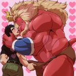  &lt;3 2019 blush demon dragon duo fangs french_kissing gardie_(otukimi) horn human kissing male male/male mammal muscular muscular_male otukimi size_difference 