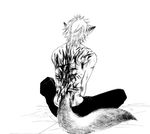  animal_ears back blood full_body hurt injury male_focus monochrome naono_bohra scar scratches shirtless solo tail white_background wound wounded yaoi 