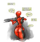  ass comedy comic deadpool formal funny genderswap gun hard_translated marvel mask suit translated weapon 