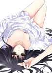  aoi_shiro black_hair breast_slip breasts downblouse long_hair lying medium_breasts mura_maru nipple_slip nipples on_back one_breast_out sakurai_ayashiro solo yellow_eyes 