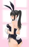 animal_ears ass back bangs bare_legs bare_shoulders black_hair breasts bunny_ears bunny_girl bunnysuit large_breasts love_plus poin ponytail sideboob solo tail takane_manaka 