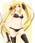  bad_id bad_pixiv_id bardiche black_panties blonde_hair bra dansa fate_testarossa lingerie long_hair looking_at_viewer lyrical_nanoha mahou_shoujo_lyrical_nanoha mahou_shoujo_lyrical_nanoha_a's panties red_eyes solo strap_slip striped striped_background thighhighs twintails underwear underwear_only very_long_hair 