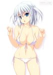  :o bikini blue_eyes breasts cleavage front-tie_top kinoshita_ichi large_breasts original shiny shiny_skin short_hair short_twintails side-tie_bikini skindentation solo strap_gap swimsuit twintails white_hair 