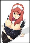  81diver breasts chiro_(youkai_tamanokoshi) cleavage from_above huge_breasts maid maid_headdress mole red_hair solo thighhighs ukeshi 