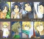  ? age_difference alternate_costume alternate_hairstyle bandaid black_hair blonde_hair blue_eyes character_name chocobo cloud_strife crisis_core_final_fantasy_vii english final_fantasy final_fantasy_vii final_fantasy_vii_advent_children frog male_focus meru multiple_boys one_eye_closed open_mouth ponytail scar smile spiked_hair spoilers sword weapon younger zack_fair 