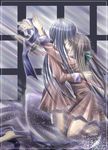  blood kanon kawasumi_mai kiss kurata_sayuri long_hair multiple_girls ribbon school_uniform sword weapon yuri 
