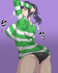  ass back black_hair black_panties breasts glasses large_breasts looking_back matsuri_(araiyuutoo) nico_robin one_piece one_piece:_strong_world panties shirt smile solo striped striped_shirt sweat sweater underwear 