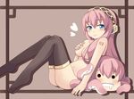  aqua_eyes bad_id bad_pixiv_id blush heart legs long_hair masuneko megurine_luka nude pink_hair sitting smile solo takoluka thighhighs vocaloid 