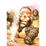  armor basaran blue_eyes breasts covered_nipples fang geyser medium_breasts navel personification pink_hair rainbow sexually_suggestive shadow_of_the_colossus shigatake short_hair solo wet wince 