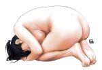  1girl ass barefoot black_hair blush breasts closed_eyes completely_nude nude original ponytail shoumaru_(gadget_box) simple_background solo white_background 