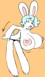  angstrom anthro areola bent_over big_breasts blue_eyes blue_hair blush breasts clothed clothing female hair huge_breasts lagomorph leporid looking_at_viewer mammal molly_(angstrom) nipples open_mouth panties pink_areola pink_nipples rabbit solo topless underwear undressing white_body 