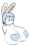  angstrom anthro big_breasts black_eyes blue_hair blush breasts bust_portrait female hair huge_breasts lagomorph leporid mammal molly_(angstrom) nipple_outline pasties portrait rabbit solo white_body 