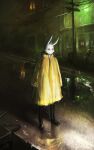  absurd_res ambiguous_gender anthro boots city cityscape clothing coat dr_rabbit_(tomtc) footwear hi_res lagomorph leporid mammal outside painting_(artwork) power_lines rabbit raincoat raining reflection tomtc topwear traditional_media_(artwork) 