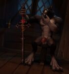  anthro balls blizzard_entertainment canid genitals hi_res knot majestic male mammal melee_weapon nude perromalo solo sword warcraft weapon were werecanid worgen 