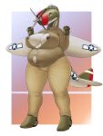  2023 absurd_res aircraft anthro bedroom_eyes belly big_belly big_breasts blue_eyes breasts brown_clothing button_pop charlotte_(panzerschreckleopard) chubby_female clothing colored deep_navel dress_shirt female green_body hi_res living_aircraft living_machine living_vehicle looking_at_viewer machine narrowed_eyes navel ndragon3 nipples overweight overweight_female p-47 p-47_thunderbolt seductive shaded shirt soft_shading solo tight_clothing topwear vehicle wardrobe_malfunction white_body world_war_2 