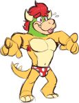  armpit_hair body_hair bowser bulge clothed clothing goronic hair horn koopa male mario_bros navel nintendo pecs red_eyes red_hair scalie solo tongue tongue_out topless underwear 