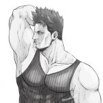  1boy armpits bara beard boku_no_hero_academia endeavor_(boku_no_hero_academia) facial_hair large_pectorals male_focus mature_male muscular muscular_male official_alternate_costume pectoral_cleavage pectorals scar scar_on_face shiroshiro69 short_hair sideburns solo spiked_hair stomach stubble tank_top 