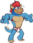  armpit_hair blue_body body_hair bowser&#039;s_brother bulge clothed clothing goronic hair horn koopa male mario_bros navel nintendo pecs red_eyes red_hair scalie solo tongue tongue_out topless underwear 