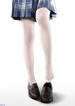  1girl absurdres aki_(1360505188) blue_skirt highres loafers lower_body no_shoes original pantyhose plaid plaid_skirt shoes shoes_removed simple_background single_shoe skirt solo standing standing_on_one_leg white_background white_pantyhose 