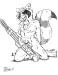  2017 anthro claws convenient_censorship fur guardians_of_the_galaxy gun hand_behind_back head_tilt hi_res holding_gun holding_object holding_weapon kneeling looking_at_viewer male mammal marcushunter marvel navel nipples nude pinup pose procyonid raccoon raised_tail ranged_weapon rocket_raccoon signature smile smiling_at_viewer solo tail toe_claws weapon whiskers 