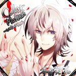  1boy character_name collar_x_malice collared_shirt copyright_name falling_petals grey_hair highres male_focus okazaki_kei petals purple_eyes shirt short_hair smile solo spcat3 suspenders teeth white_background white_hair white_shirt 