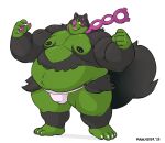  2023 4_toes 5_fingers anthro belly big_belly big_muscles big_tail body_hair bulge clothing fangs feet fingers fist fluffy fluffy_tail fur generation_9_pokemon green_belly hi_res legendary_pokemon looking_down looking_down_at_self male manlyster moobs multicolored_body multicolored_fur musclegut muscular muscular_anthro muscular_male nintendo nipple_piercing nipples okidogi open_mouth overweight overweight_anthro overweight_male pecs piercing pink_nose pink_tongue pokemon pokemon_(species) simple_background solo standing tail teeth toes tongue two_tone_body two_tone_fur underwear white_background white_clothing white_underwear yellow_eyes 