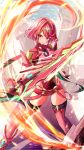  1girl absurdres aegis_sword_(xenoblade) bangs black_gloves breasts chest_jewel earrings fingerless_gloves gloves highres jewelry karuushi large_breasts looking_at_viewer pyra_(xenoblade) red_eyes red_hair red_shorts short_hair short_shorts shorts solo swept_bangs sword thighhighs tiara weapon xenoblade_chronicles_(series) xenoblade_chronicles_2 