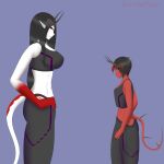  absurd_res big_breasts black_hair black_sclera breasts claws clothing crop_top demon duo female hair hi_res horn humanoid humanoid_pointy_ears kawaiiredpandas medium_breasts purple_eyes red_body red_eyes red_skin sam_(kawaiiredpandas) shirt size_difference succubus tail topwear velzithen_(kawaiiredpandas) white_body white_skin 