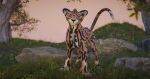  3d_(artwork) 3danimal 3dbigcat 3dcat 3dcheetah 3dfeline bigcat cheetah digital_media_(artwork) domestic_cat felid feline felis feral fur grass hi_res kingcheetah male mammal natural nature plant rock ruark solo sunrise sunset 