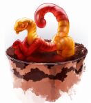  2022 ambiguous_gender anthro bent_over blep butt candy chocolate curled_tail dessert digital_media_(artwork) digital_painting_(artwork) fivel food food_creature glistening glistening_body gummy_(food) gummy_worm hi_res nude pudding red_body shaded simple_background solo tail tongue tongue_out white_background worm 