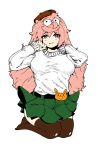  1girl absurdres ai-generated_art_(topic) animification archives.gokulism family_guy hair_between_eyes highres long_hair long_sleeves looking_at_viewer meme miniskirt peter_griffin pink_hair skirt smile sweater tagme very_long_hair 