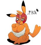  anthro big_breasts black_eyes blep blonde_hair breasts cleavage clothed clothing dipstick_ears english_text female generation_1_pokemon gesture hair half-closed_eyes hand_on_breast huge_breasts looking_at_viewer mask multicolored_ears narrowed_eyes nintendo pikachu pokemon pokemon_(species) rika_(softbeancandy) shirt sitting smile softbeancandy solo sports_mask sportswear tank_top text tongue tongue_out topwear v_sign wrestling_mask yellow_body 
