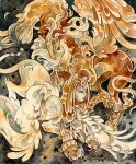  2015 abstract_background ambiguous_gender armor artist_name bandai_namco cryptosilver digimon digimon_(species) duo equid equine feathered_wings feathers felid feral gold_(metal) gold_armor mammal mythological_sphinx mythology nefertimon orange_body painting_(artwork) pegasusmon star traditional_media_(artwork) watercolor_(artwork) white_body white_feathers wings yellow_body yellow_feathers yellow_wings 