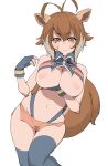  animal_ear_fluff animal_ears antenna_hair blazblue boots breast_hold breasts breasts_out brown_eyes brown_hair contrapposto cowboy_shot henyaan_(oreizm) highleg highleg_panties highres large_breasts looking_at_viewer makoto_nanaya navel nipples panties revealing_clothes skindentation thigh_boots underwear 