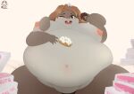  absurd_res bed belly big_belly big_breasts breasts dessert doughnut eating fat_rolls female food fupa furniture gluttony hi_res junk_food lagomorph leporid mammal may_(garuda_six) navel nipples obese overweight rabbit sweets thaasteo weight_gain 