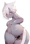  1girl absurdres animal_ears anus ass ass_focus ass_grab avatar_(ff14) bar_censor bent_over between_legs black_choker black_thighhighs blush bracelet breasts cat_ears cat_girl cat_tail censored choker closed_mouth dark-skinned_female dark_skin facial_mark female_masturbation final_fantasy final_fantasy_xiv freckles from_behind grabbing_own_ass hair_between_eyes hand_between_legs hand_on_own_ass highres jewelry looking_at_viewer looking_back masturbation medium_breasts miqo&#039;te mole mole_on_breast mole_under_mouth nipples nude original purple_eyes pussy pussy_juice short_hair simple_background solo spread_ass spread_pussy standing tail thigh_gap thighhighs thighs whisker_markings white_background white_hair zhazhapao 